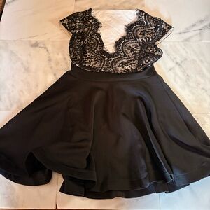 Black Lace-Top Fit & Flare Mini Dress